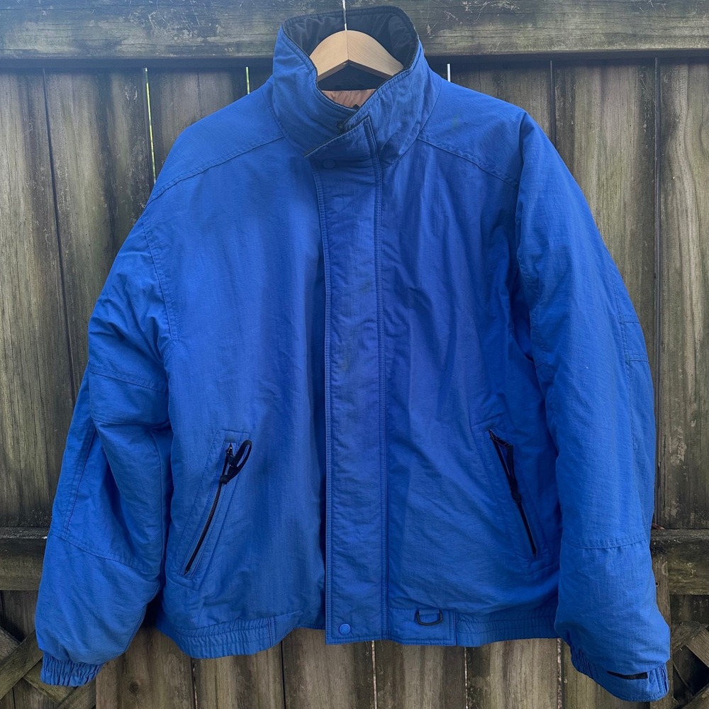Vintage 90s Eddie Bauer Goose Down Puffer Jacket Mens Sz XL Tall Royal Blue Coat